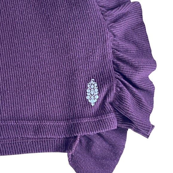 Free People Ribbed Turtleneck Poncho‎ Sweater Burgundy Ruffle Detail Oversized - Picture 5 of 7